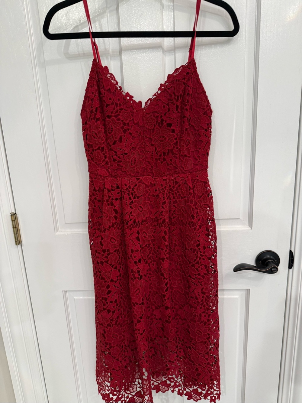ASTR the Label Red Lace Spaghetti-Strap Midi Dress